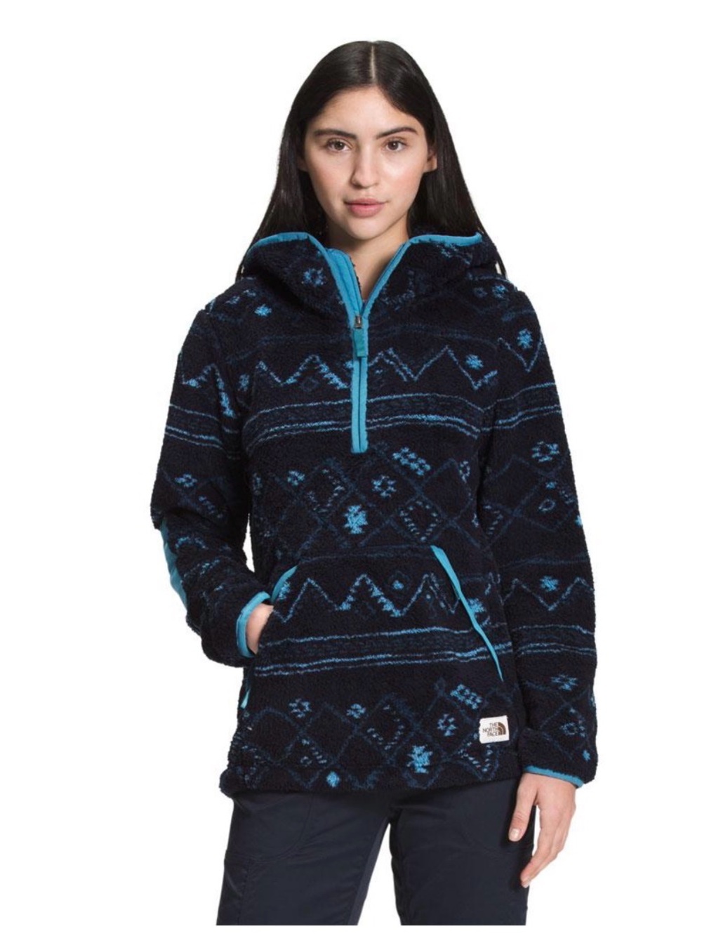 The North Face Navy and Teal Patterned Fleece Pullover Jacket